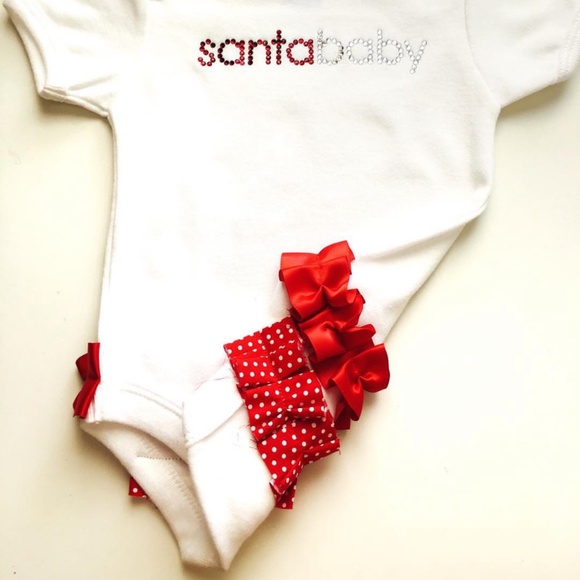 Santa Baby Bling Ruffled Bum Baby Onesie Bodysuit 3-6m - Picture 2 of 2